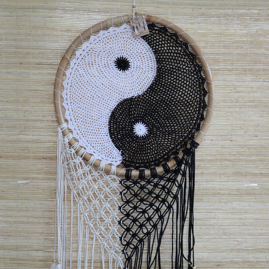 Polished Bali Dream Catchers - Extra Large Ying Yang D: 50cm featuring natural patterning and unique variations - Positive Faith Hope Love