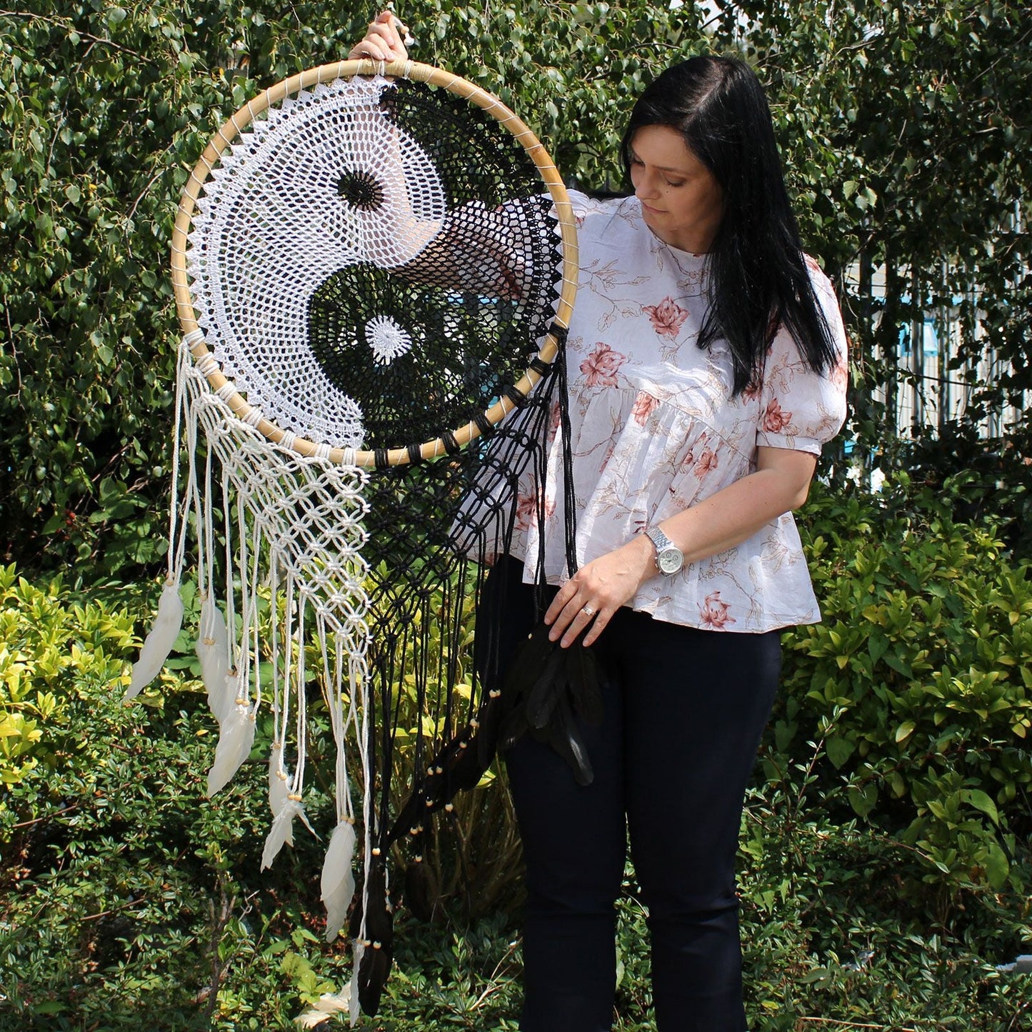 Polished Bali Dream Catchers Extra Large Ying Yang D 50Cm featuring natural patterning and unique variations - Positive Faith Hope Love