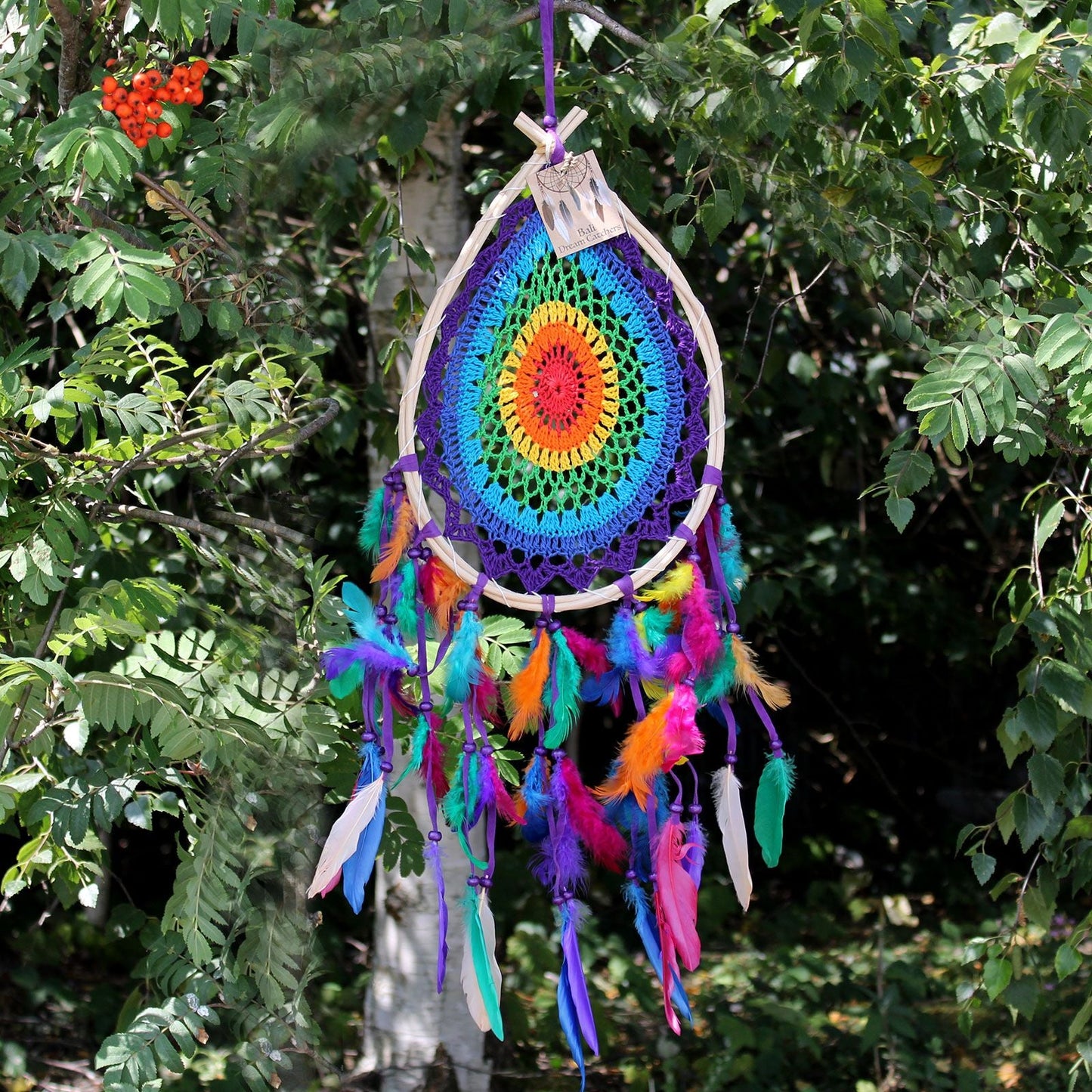 Polished Bali Dream Catchers Large Multi Teardrop featuring natural patterning and unique variations - Positive Faith Hope Love