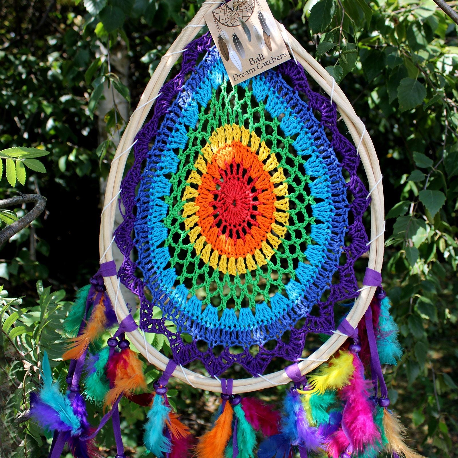 Polished Bali Dream Catchers Large Multi Teardrop featuring natural patterning and unique variations - Positive Faith Hope Love