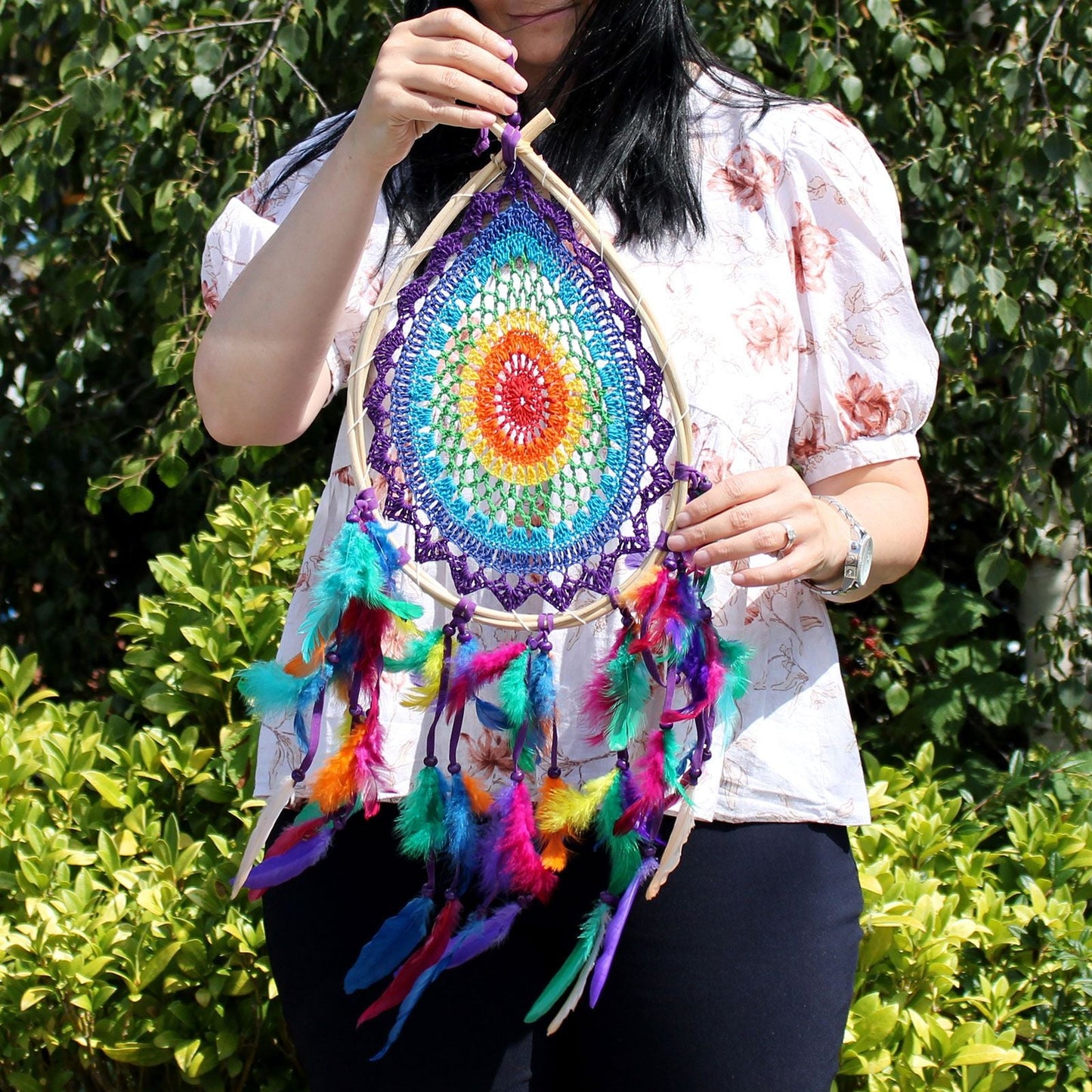Polished Bali Dream Catchers Large Multi Teardrop featuring natural patterning and unique variations - Positive Faith Hope Love