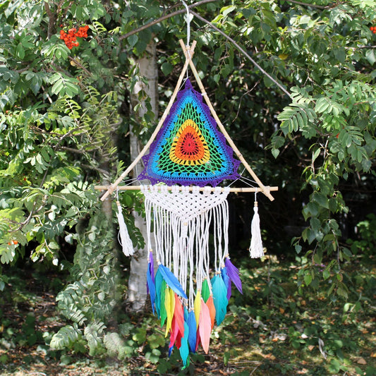 Polished Bali Dreamcatchers Large Multi Pyramid featuring natural patterning and unique variations - Positive Faith Hope Love