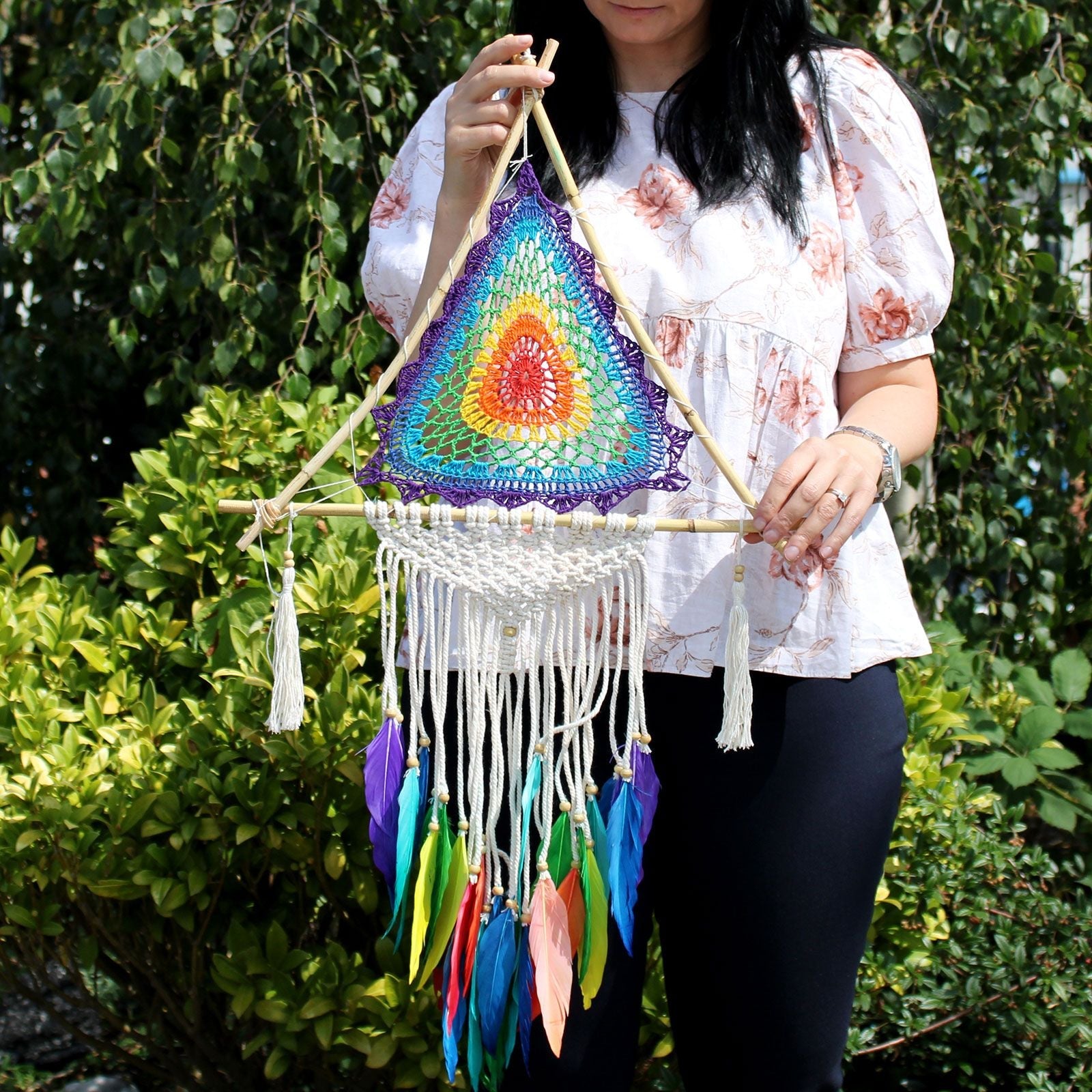 Polished Bali Dreamcatchers Large Multi Pyramid featuring natural patterning and unique variations - Positive Faith Hope Love