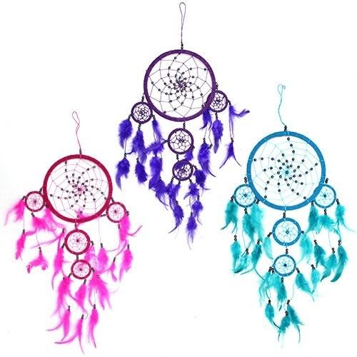 Polished Bali Dreamcatchers - Large Round - Turq/Pink/Purp featuring natural patterning and unique variations - Positive Faith Hope Love