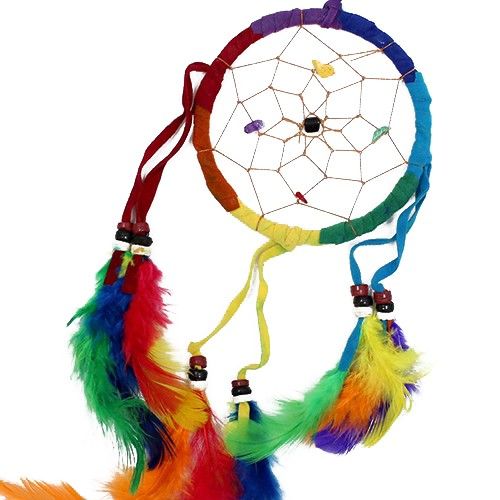 Polished Bali Dreamcatchers - Medium Round - Rainbow featuring natural patterning and unique variations - Positive Faith Hope Love
