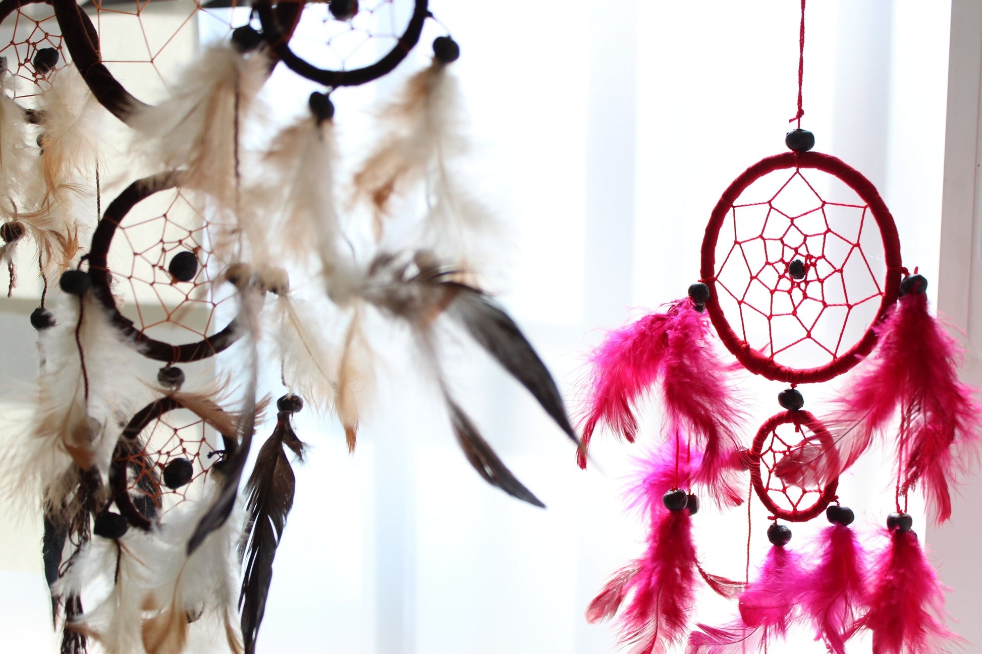Polished Bali Dreamcatchers Small Round Turqpinkpurp featuring natural patterning and unique variations - Positive Faith Hope Love