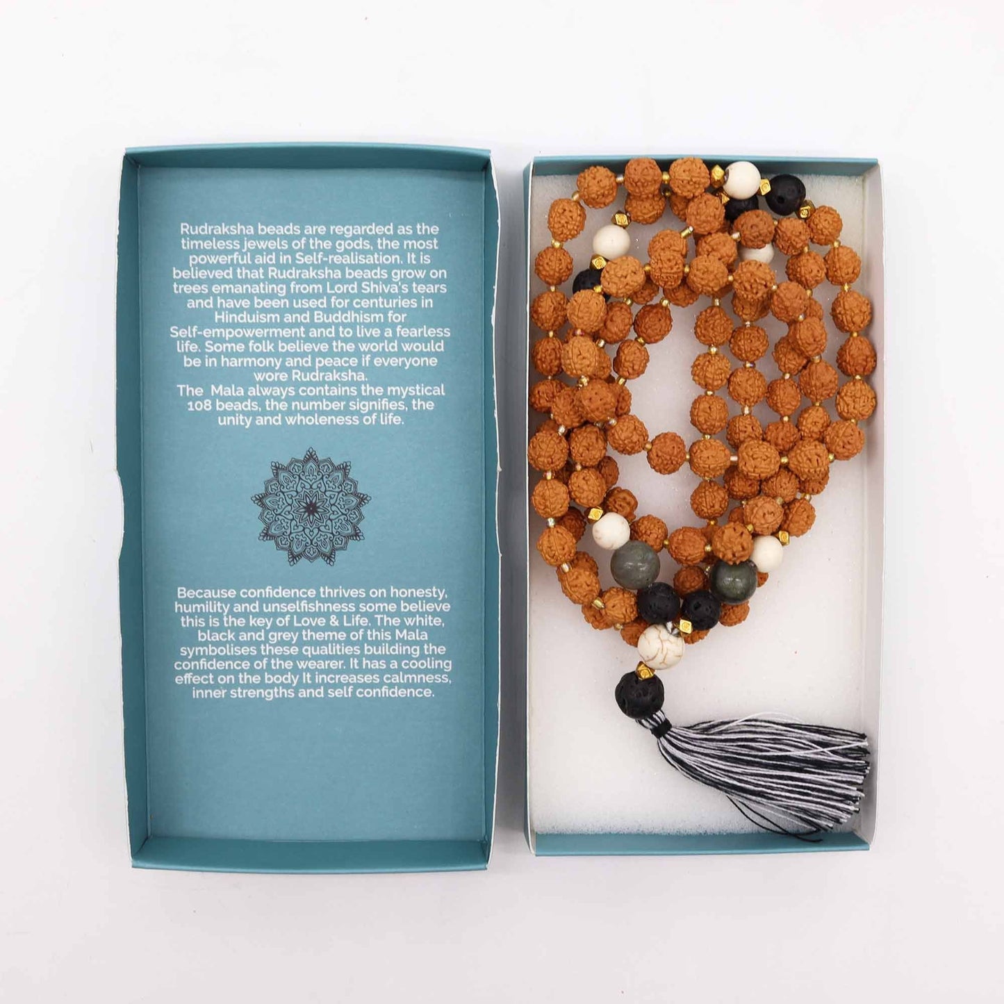 Polished Bali Mala Necklace Confidence featuring natural patterning and unique variations - Positive Faith Hope Love