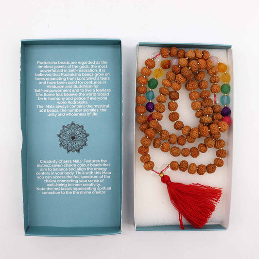 Bali Mala Necklace - Creativity Chakra - Positive Faith Hope Love