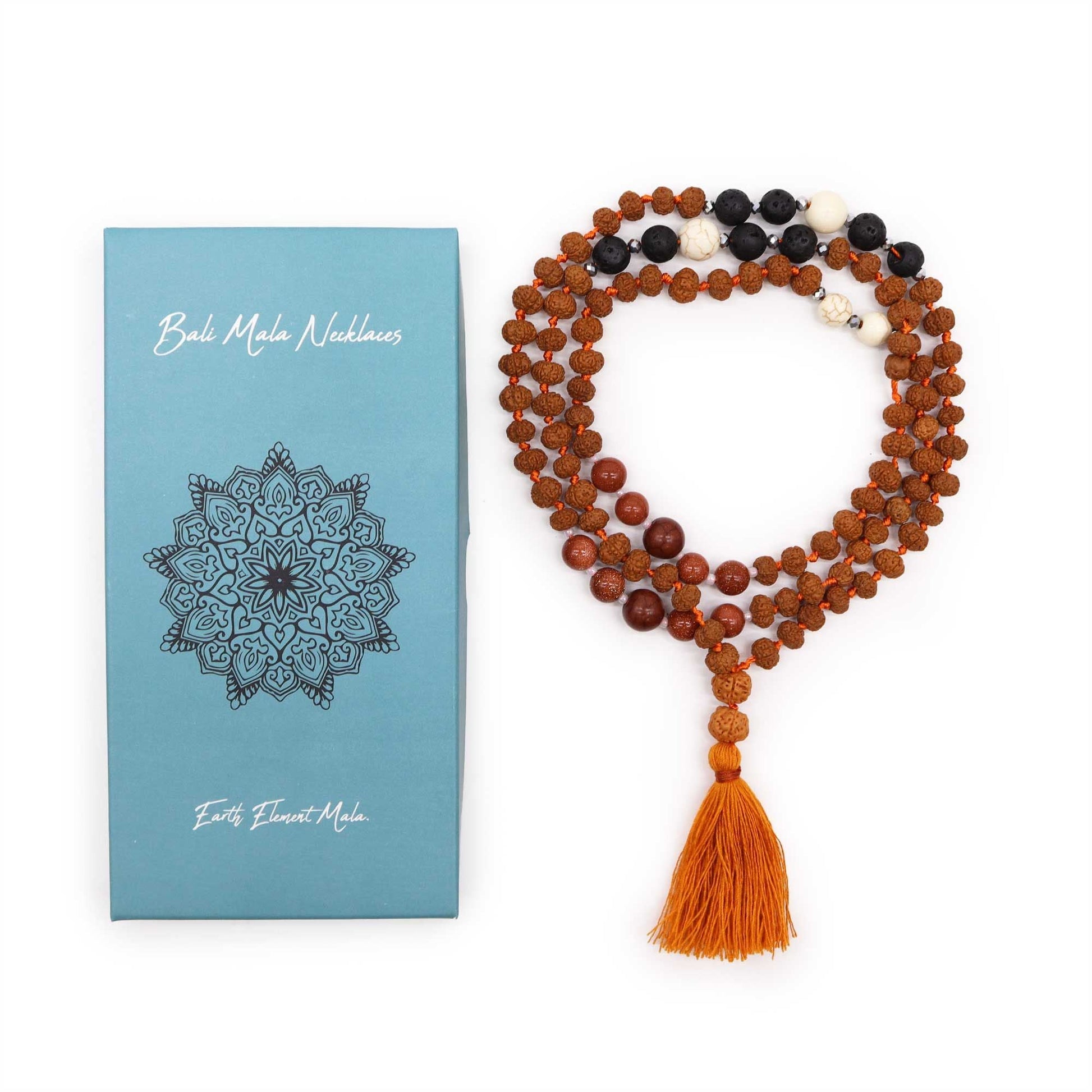 Polished Bali Mala Necklace - Earth Element featuring natural patterning and unique variations - Positive Faith Hope Love