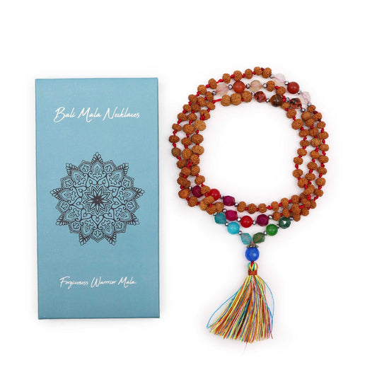 Polished Bali Mala Necklace - Forgiveness Warrior featuring natural patterning and unique variations - Positive Faith Hope Love