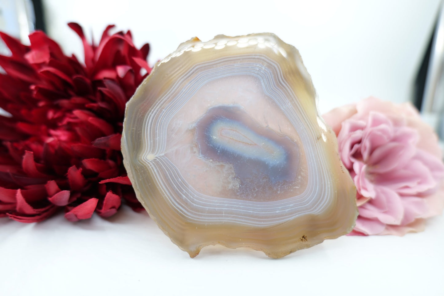 Banded Fortification Agate Slice (190g) - Positive Faith Hope Love