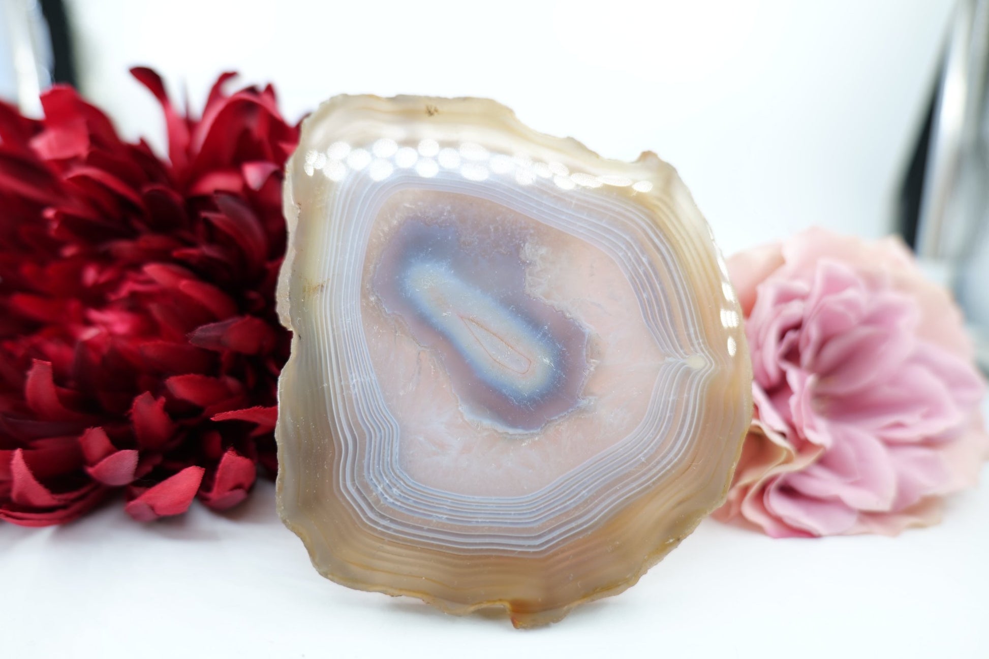 Banded Fortification Agate Slice (190g) - Positive Faith Hope Love