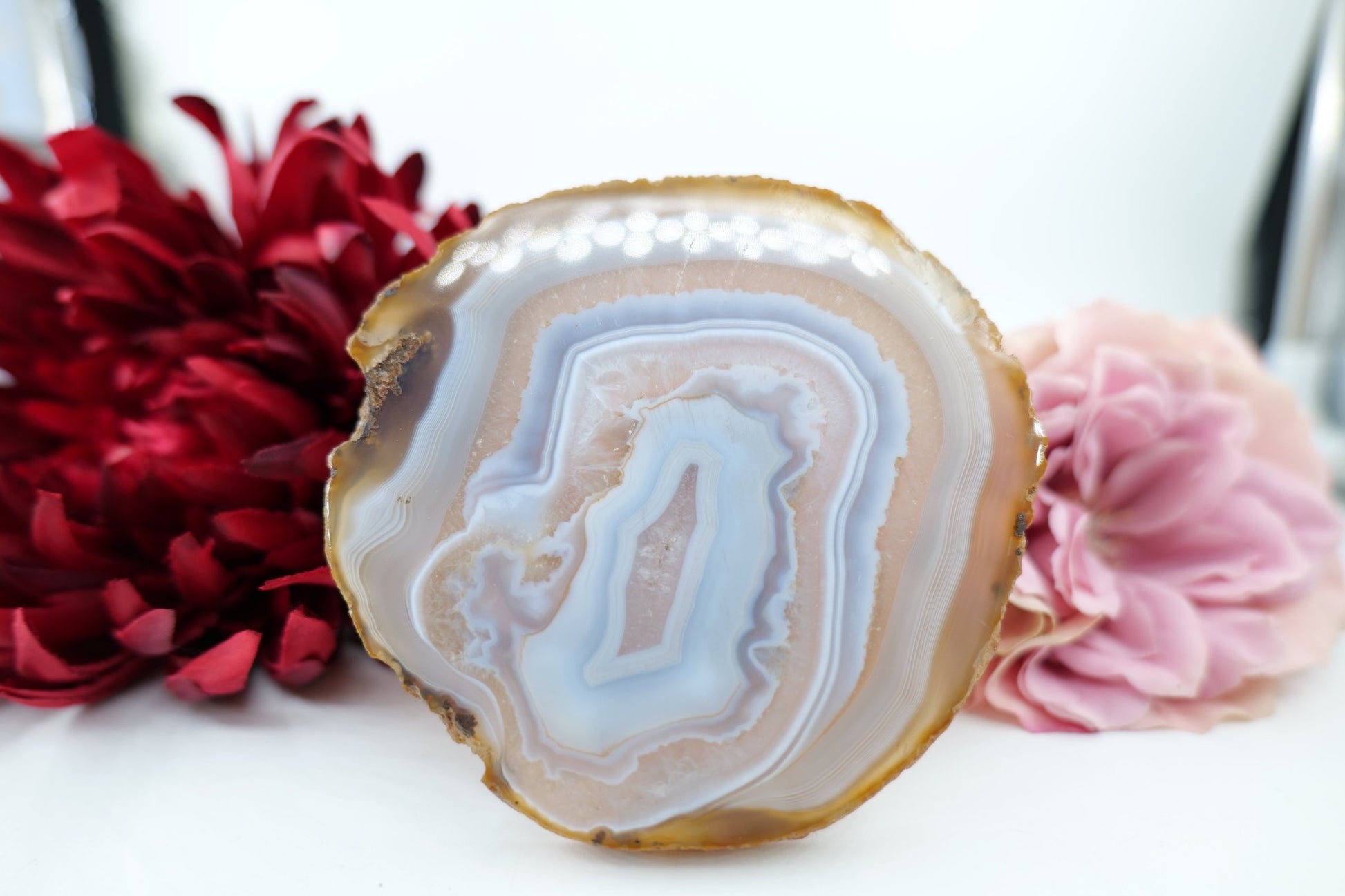 Banded Fortification Agate Slice (200g) - Positive Faith Hope Love