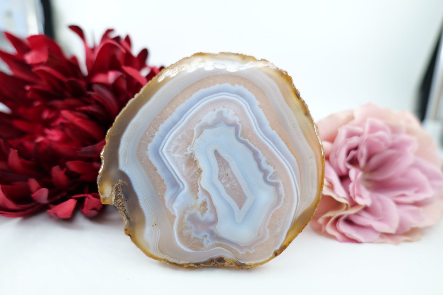 Banded Fortification Agate Slice (200g) - Positive Faith Hope Love