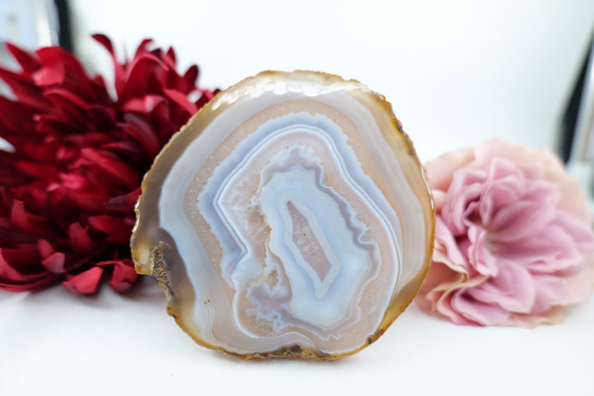 Banded Fortification Agate Slice (200g) - Positive Faith Hope Love