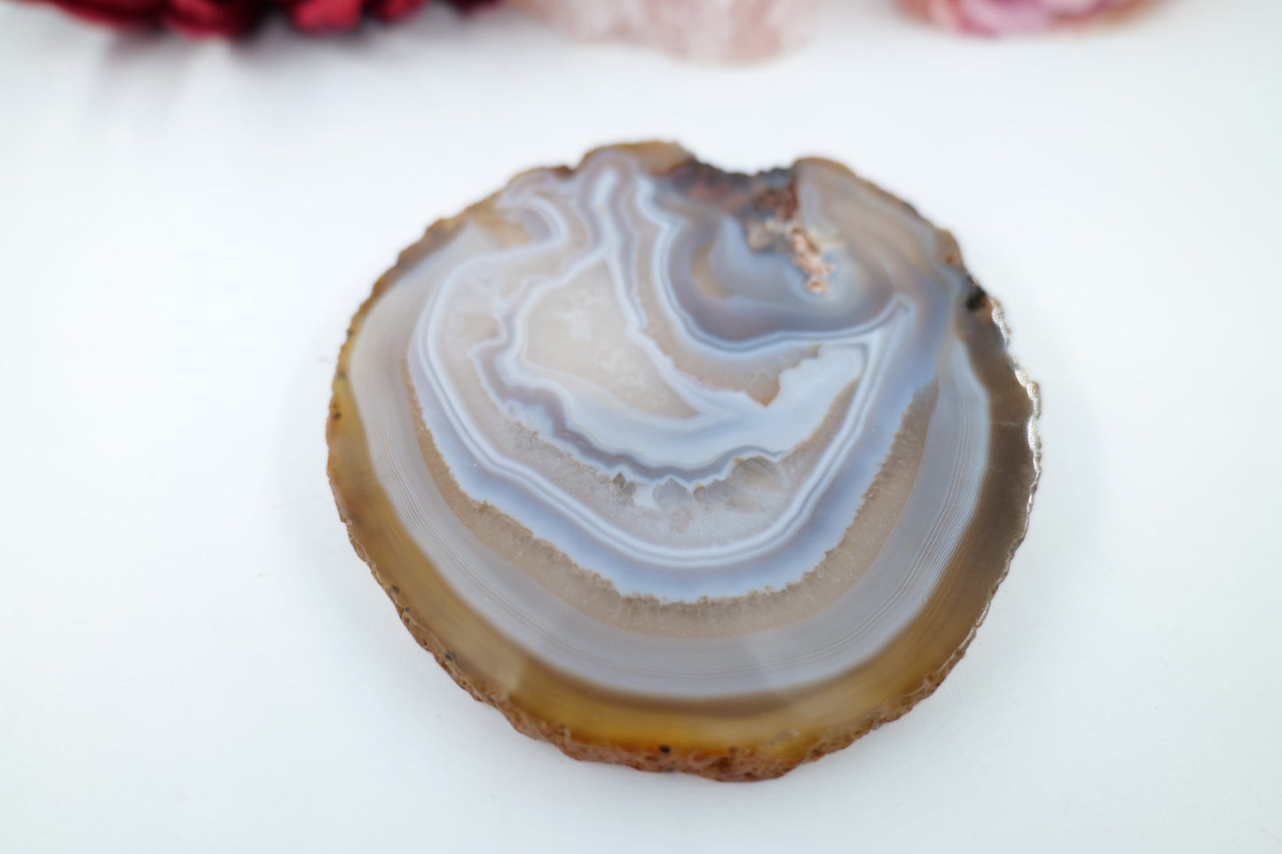 Banded Fortification Agate Slice (205g) - Positive Faith Hope Love