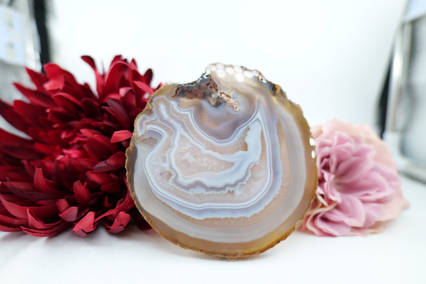 Banded Fortification Agate Slice (205g) - Positive Faith Hope Love