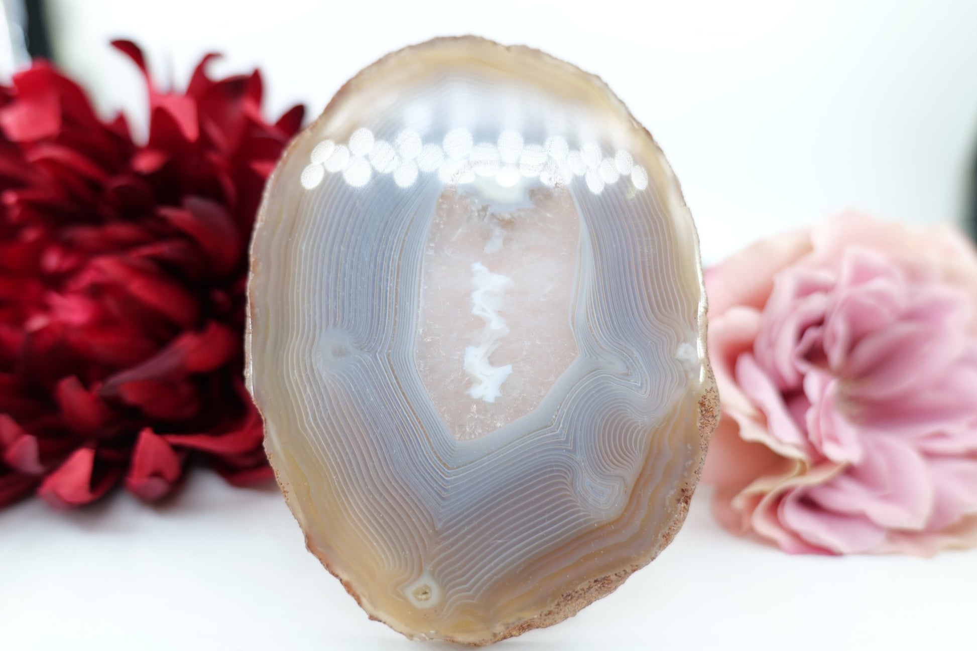 Banded Fortification Agate Slice (235g) - Positive Faith Hope Love