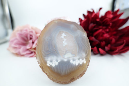 Banded Fortification Agate Slice (235g) - Positive Faith Hope Love