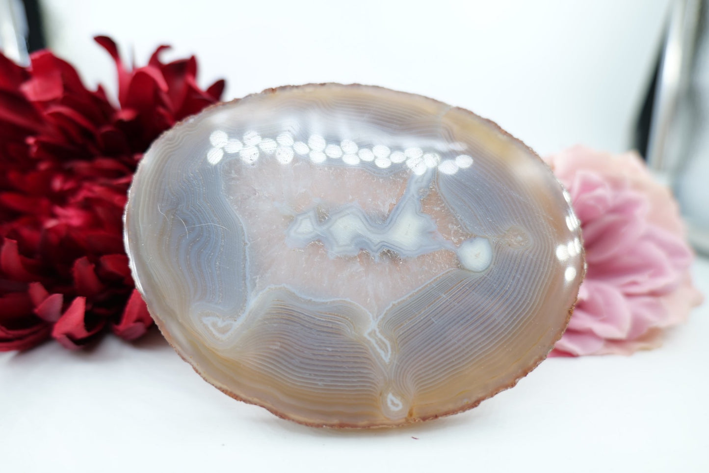 Banded Fortification Agate Slice (260g) - Positive Faith Hope Love