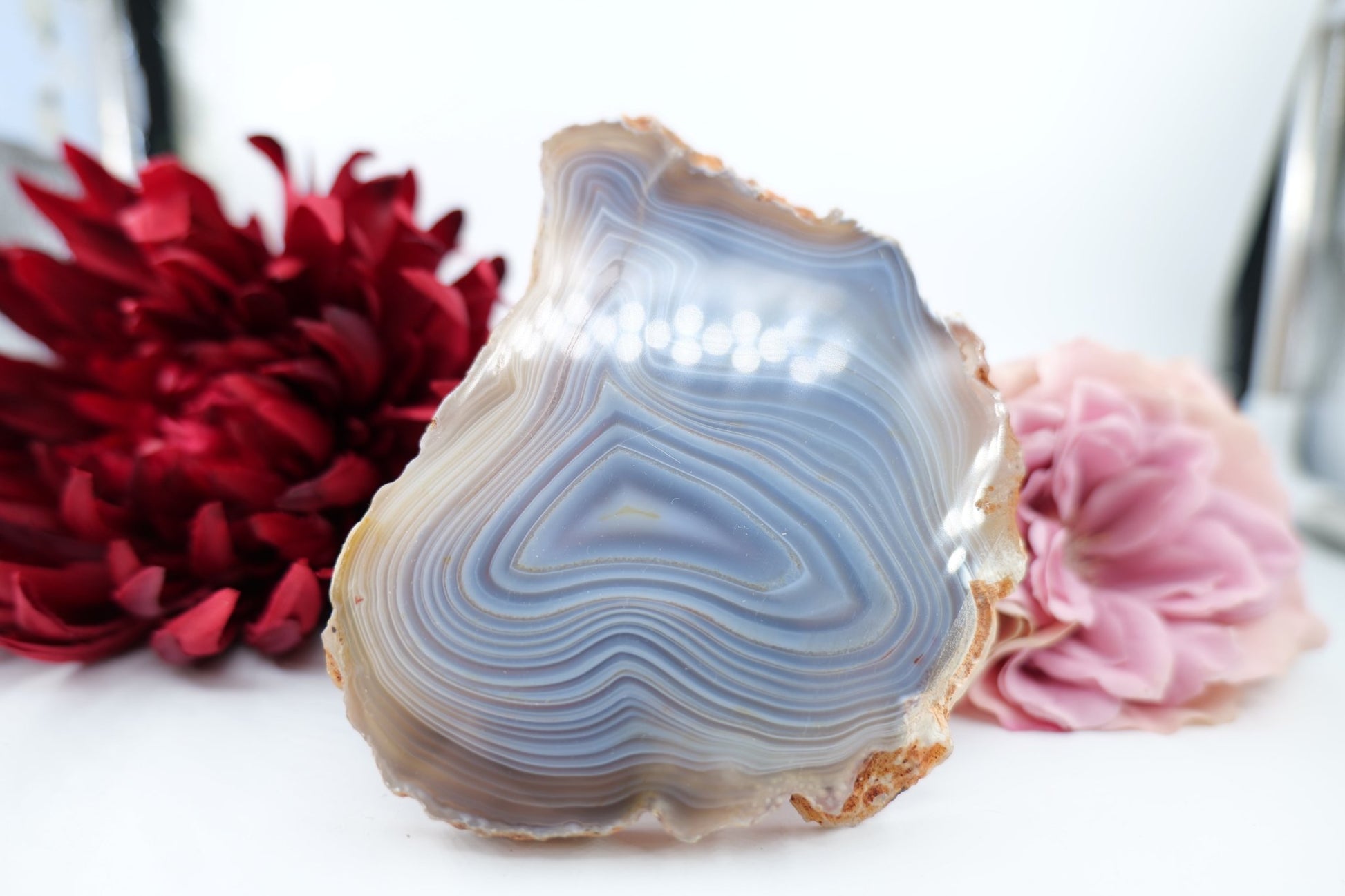 Banded Fortification Agate Slice (270g) - Positive Faith Hope Love