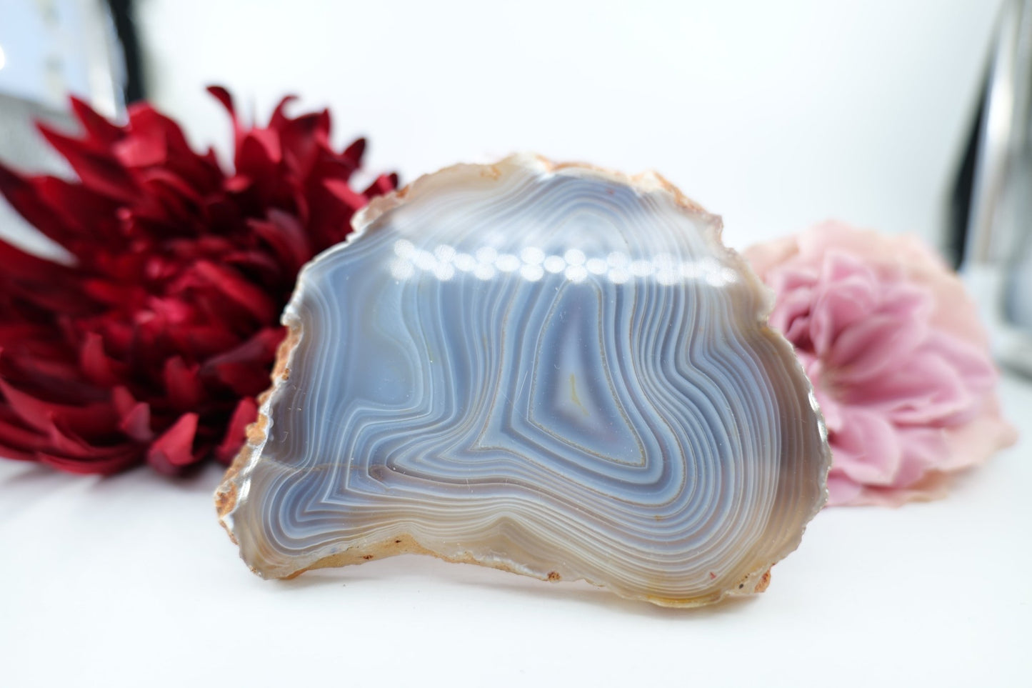 Banded Fortification Agate Slice (270g) - Positive Faith Hope Love