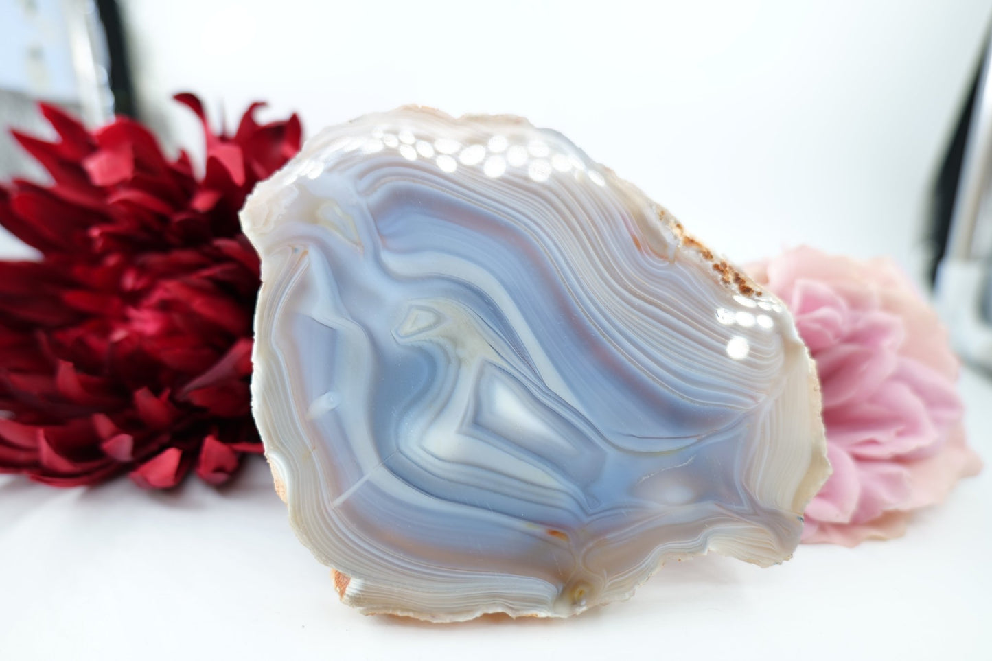 Banded Fortification Agate Slice (305g) - Positive Faith Hope Love