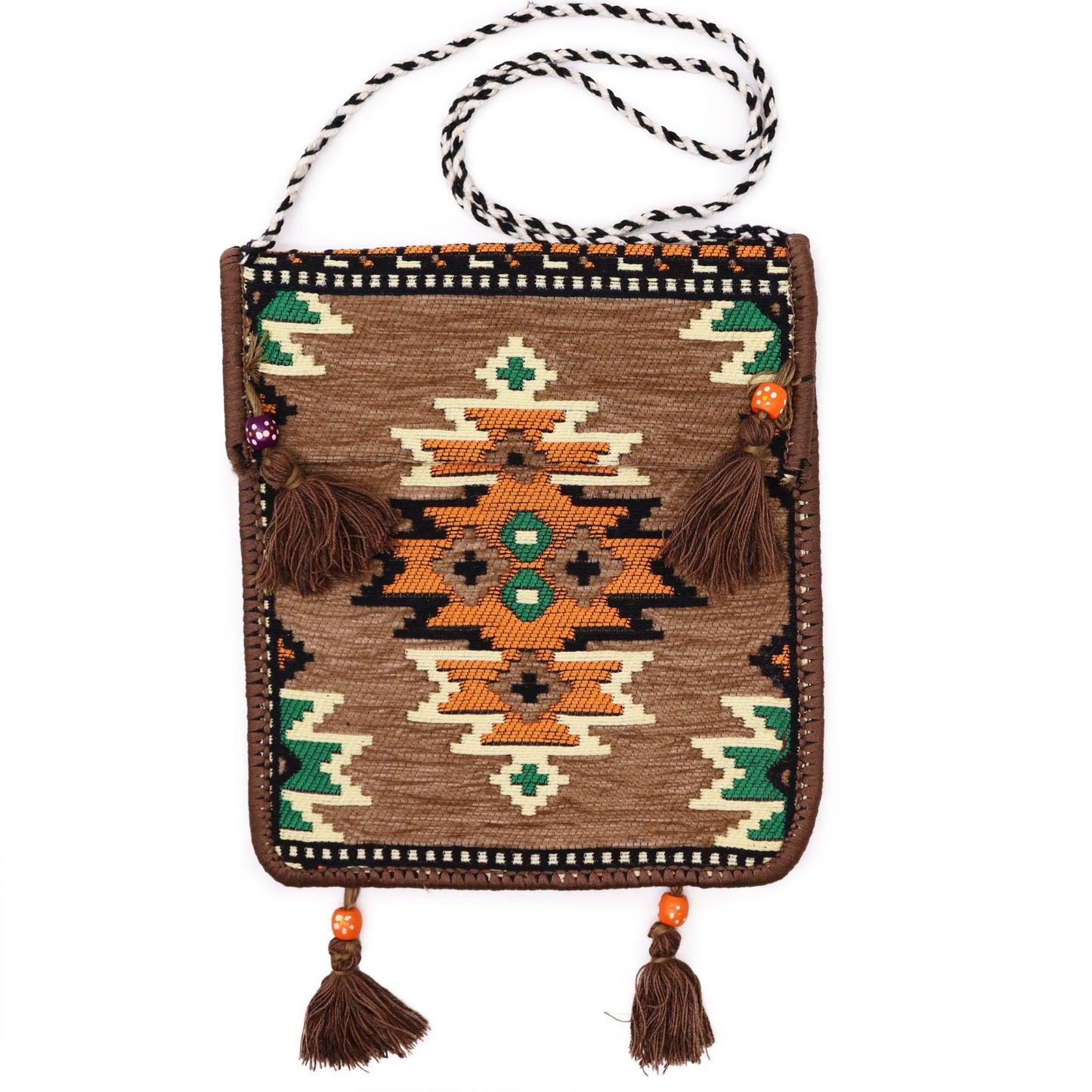 Polished Biege Kilim Messenger Festival Bag featuring natural patterning and unique variations - Positive Faith Hope Love