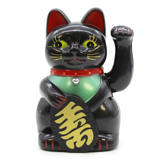 Polished Black Money Cat - 15cm featuring natural patterning and unique variations - Positive Faith Hope Love