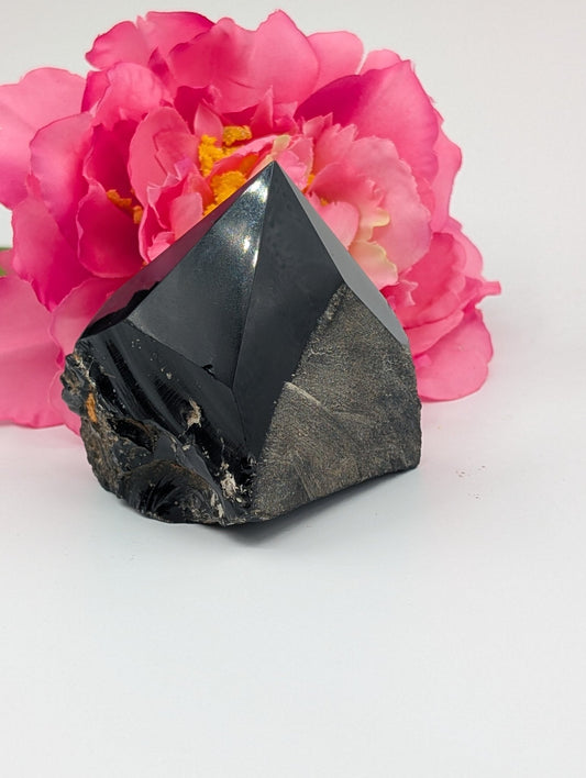 Polished Black Obsidian Natural Point 190G featuring deep jet-black tone and glassy finish - Positive Faith Hope Love