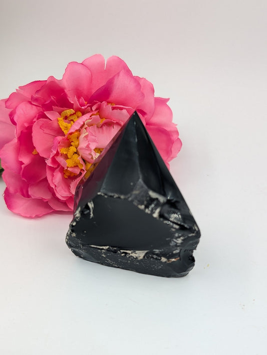 Polished Black Obsidian Natural Point 213G featuring deep jet-black tone and glassy finish - Positive Faith Hope Love
