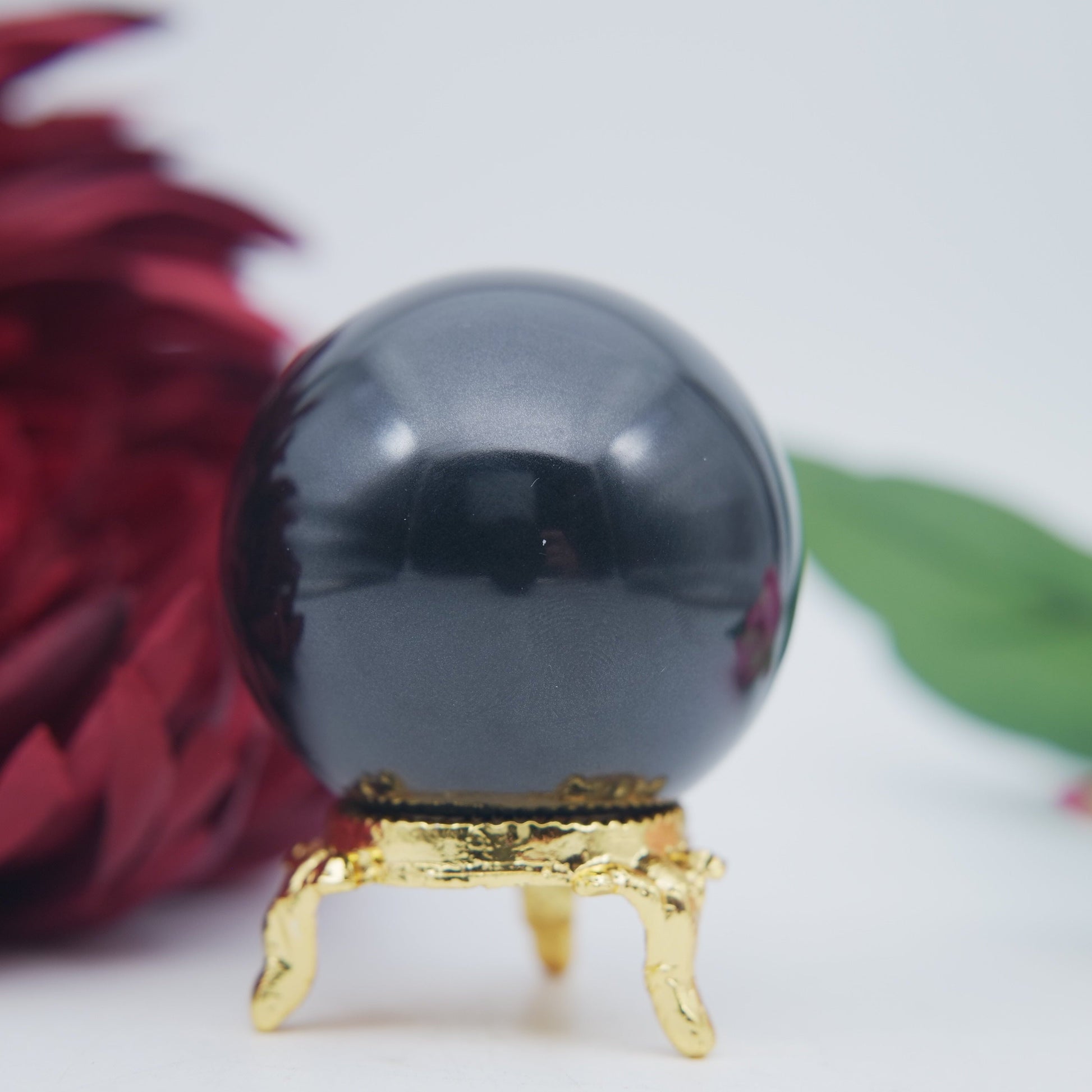 Polished Black Obsidian Sphere 55Mm 230G featuring deep jet-black tone and glassy finish - Positive Faith Hope Love