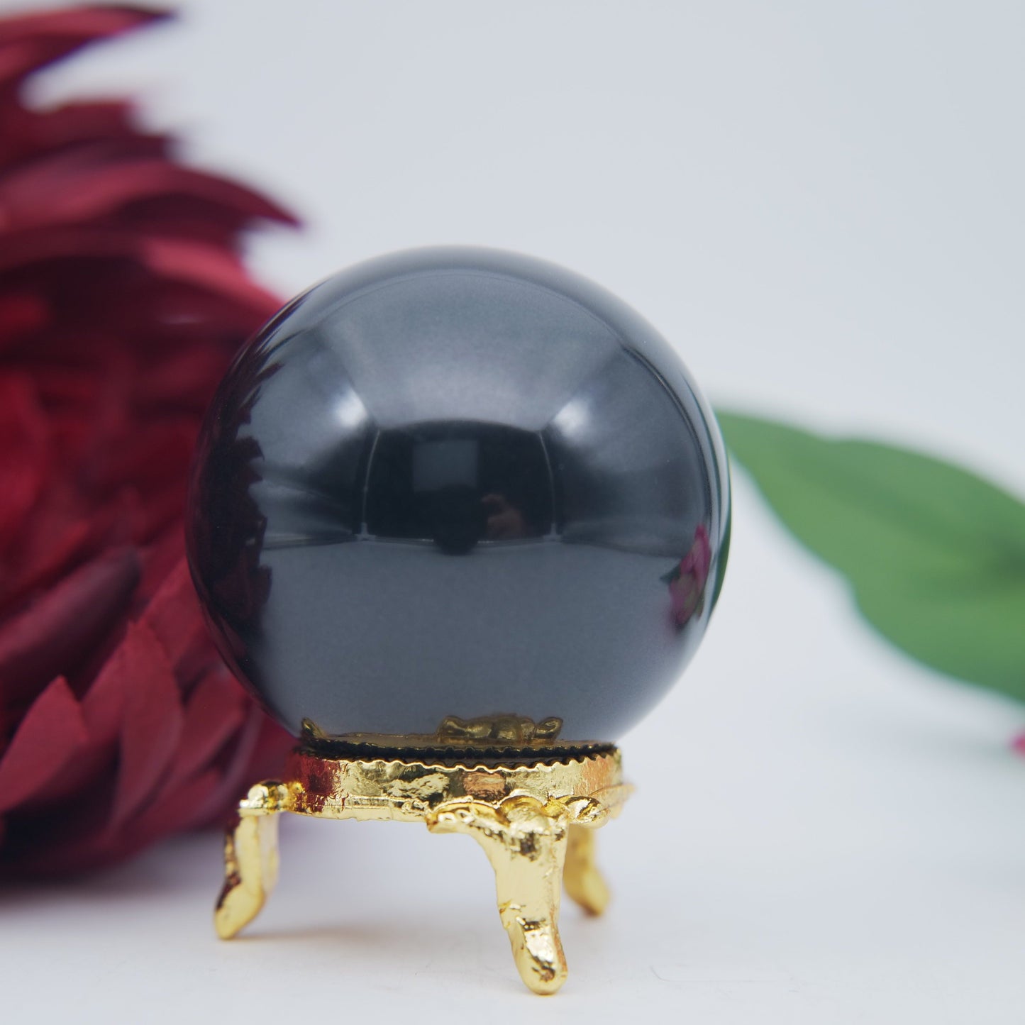 Polished Black Obsidian Sphere 55Mm 230G featuring deep jet-black tone and glassy finish - Positive Faith Hope Love