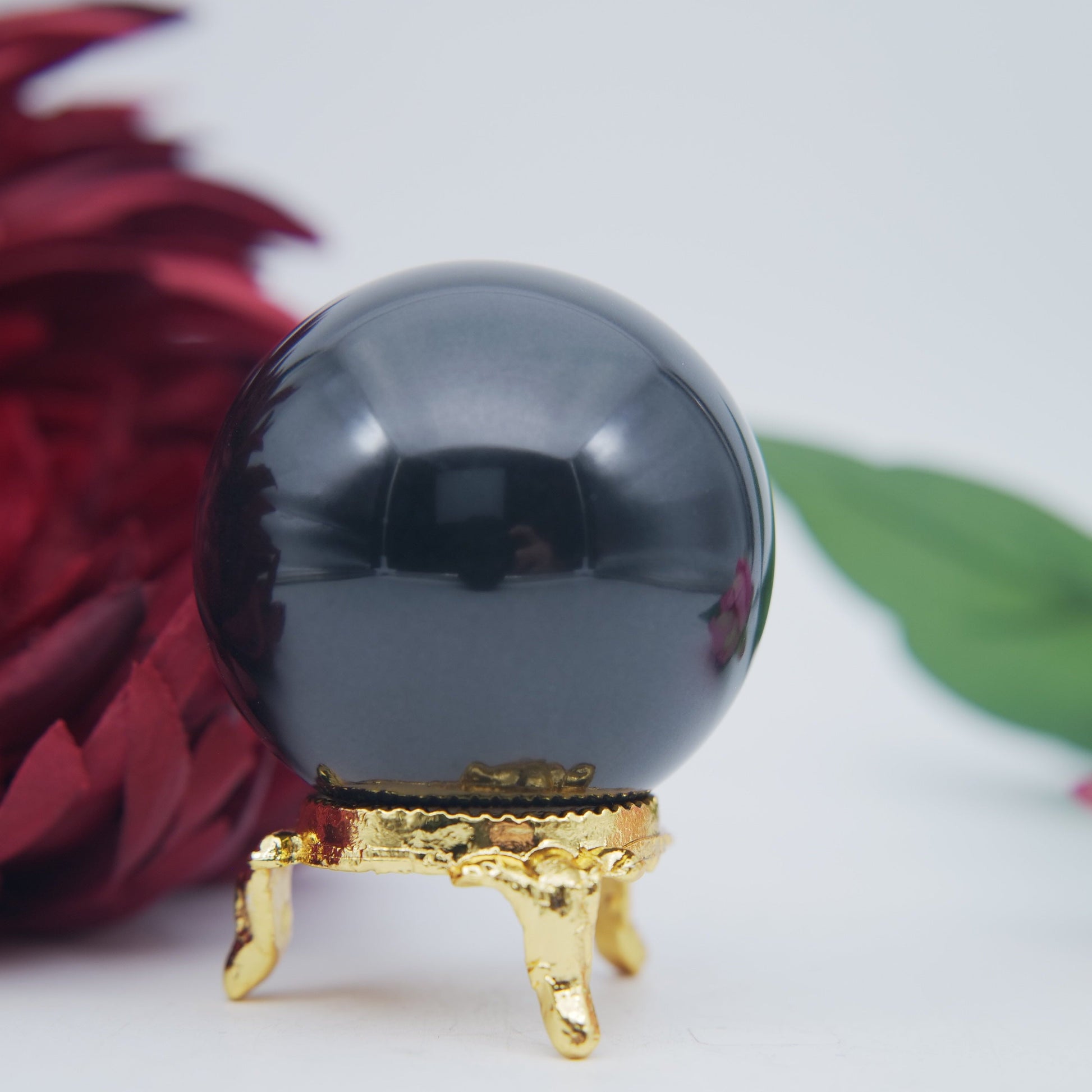 Polished Black Obsidian Sphere 55Mm 230G featuring deep jet-black tone and glassy finish - Positive Faith Hope Love