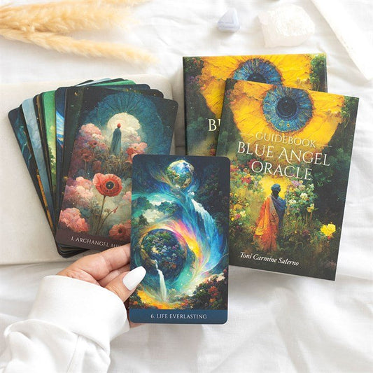 Polished Blue Angel Oracle Cards New Earth Edition featuring natural patterning and unique variations - Positive Faith Hope Love