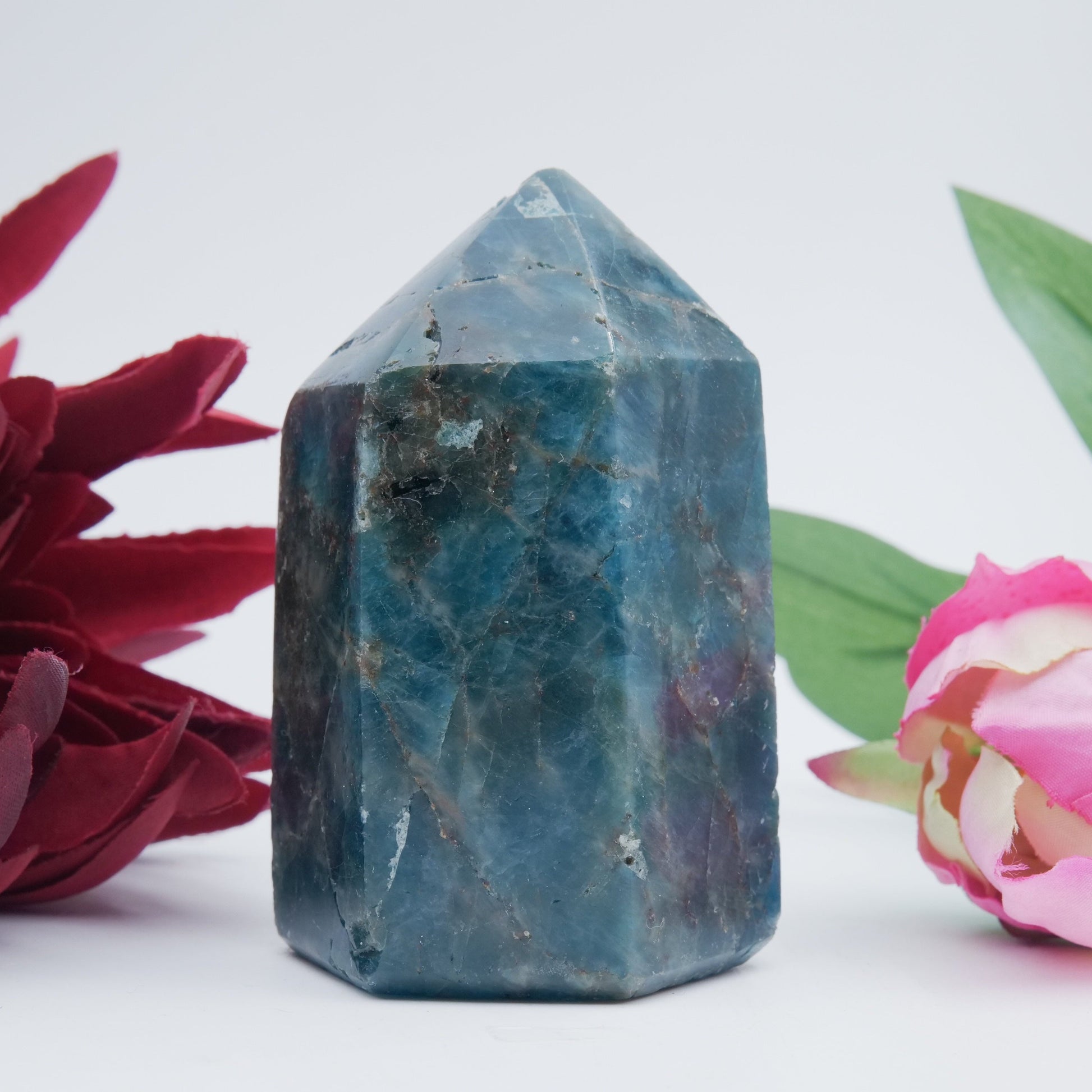 Blue Apatite polished Tower 320grams - Positive Faith Hope Love