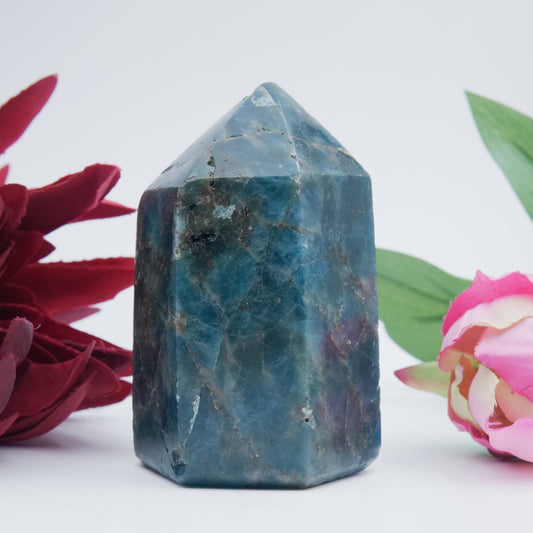 Blue Apatite polished Tower 320grams - Positive Faith Hope Love