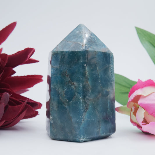 Blue Apatite polished Tower 320grams - Positive Faith Hope Love