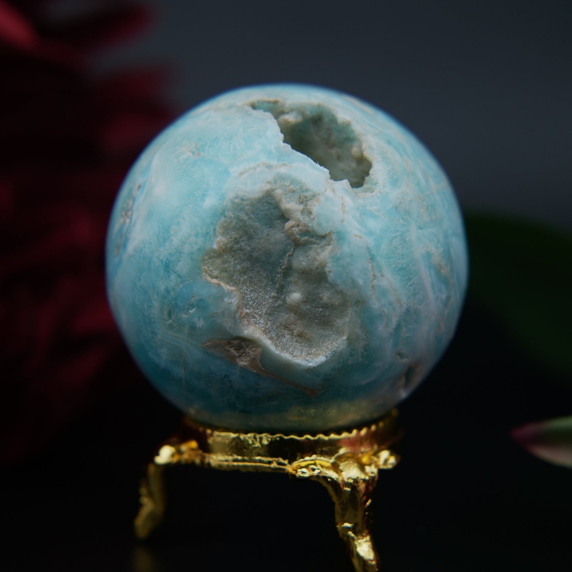 Blue Aragonite Sphere — 179 g (50 mm) - Positive Faith Hope Love