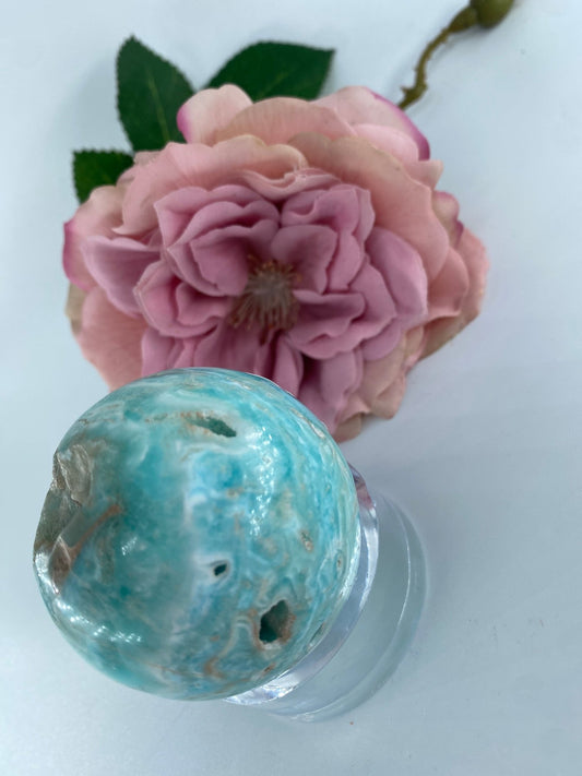 Blue Aragonite Sphere 179grams - Positive Faith Hope Love