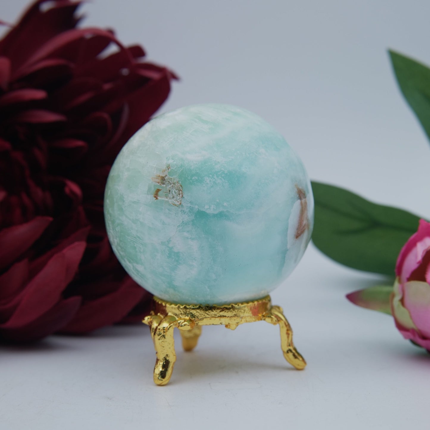 Blue Aragonite Sphere — 237 g (55 mm) - Positive Faith Hope Love
