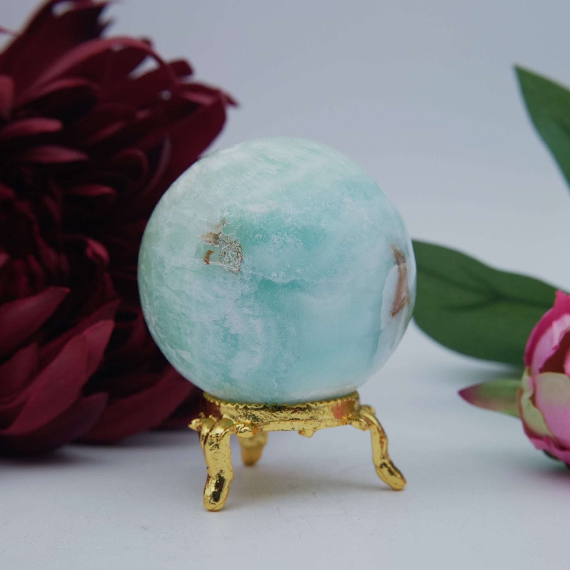Blue Aragonite Sphere — 237 g (55 mm) - Positive Faith Hope Love