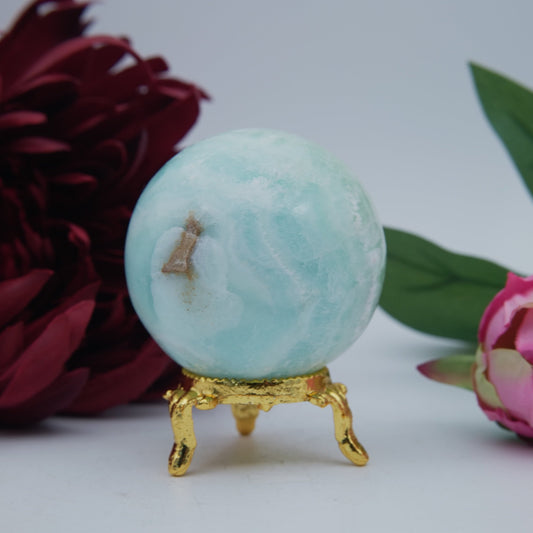 Blue Aragonite Sphere — 237 g (55 mm) - Positive Faith Hope Love
