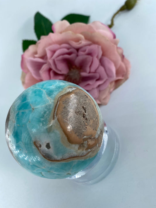 Blue Aragonite Sphere 257 grams - Positive Faith Hope Love