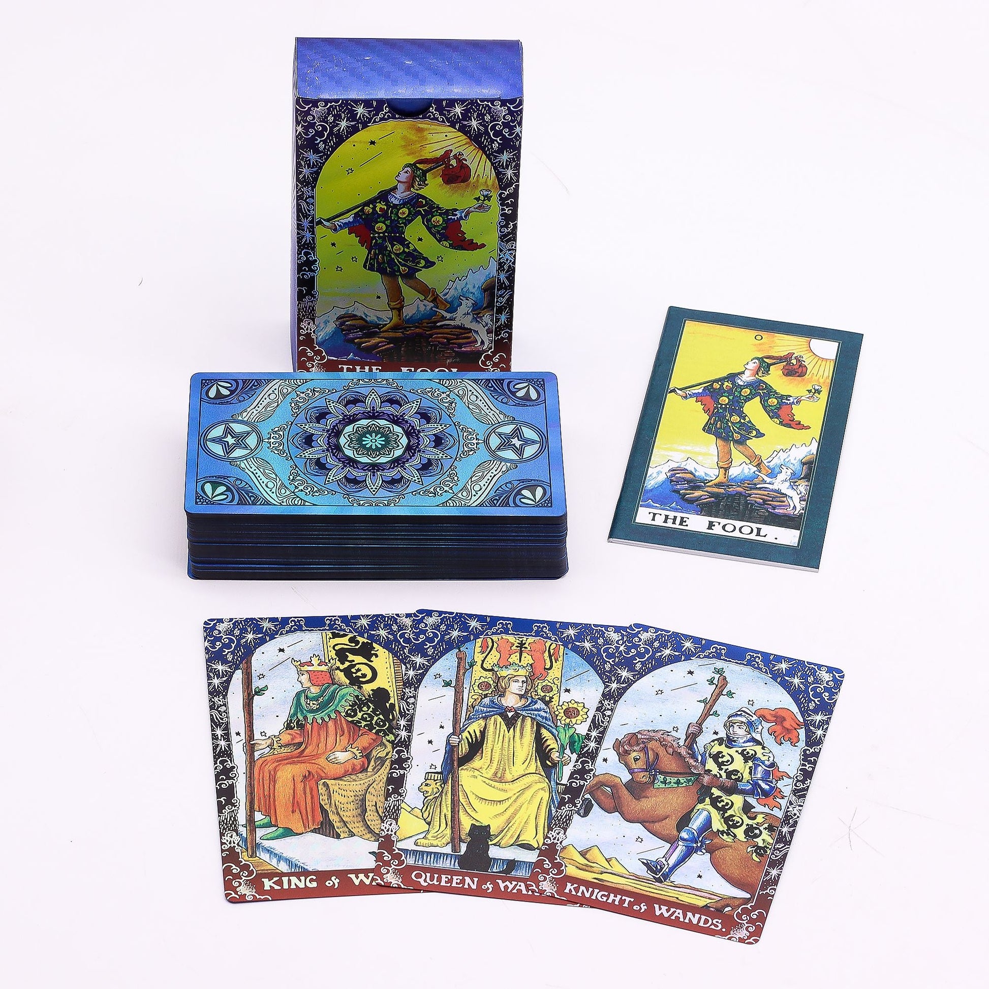 Blue Foil Tarot Card Set - Mandala - with booklet - Positive Faith Hope Love