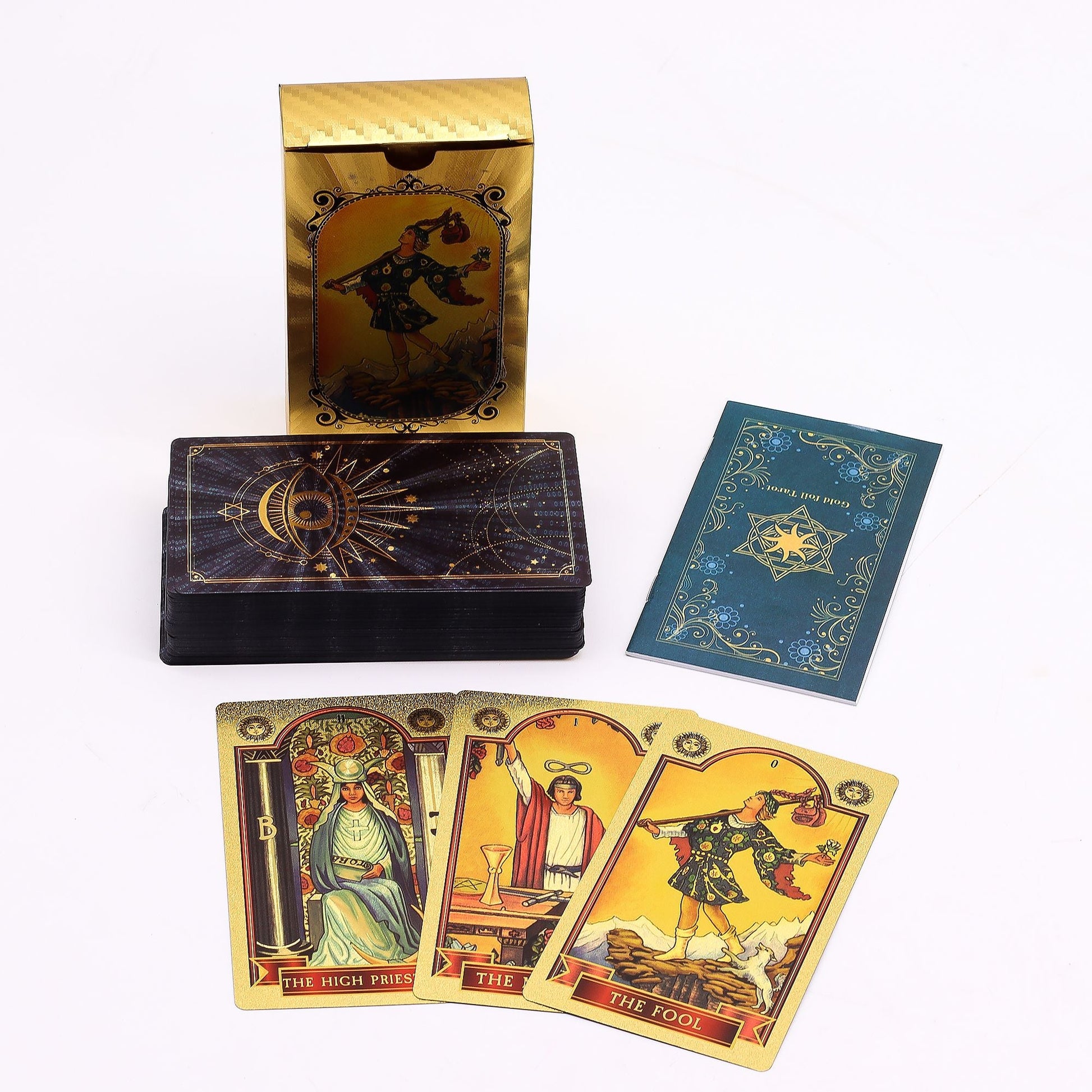Blue & Gold Foil Tarot Card Set - All Seeing Eye - with booklet - Positive Faith Hope Love