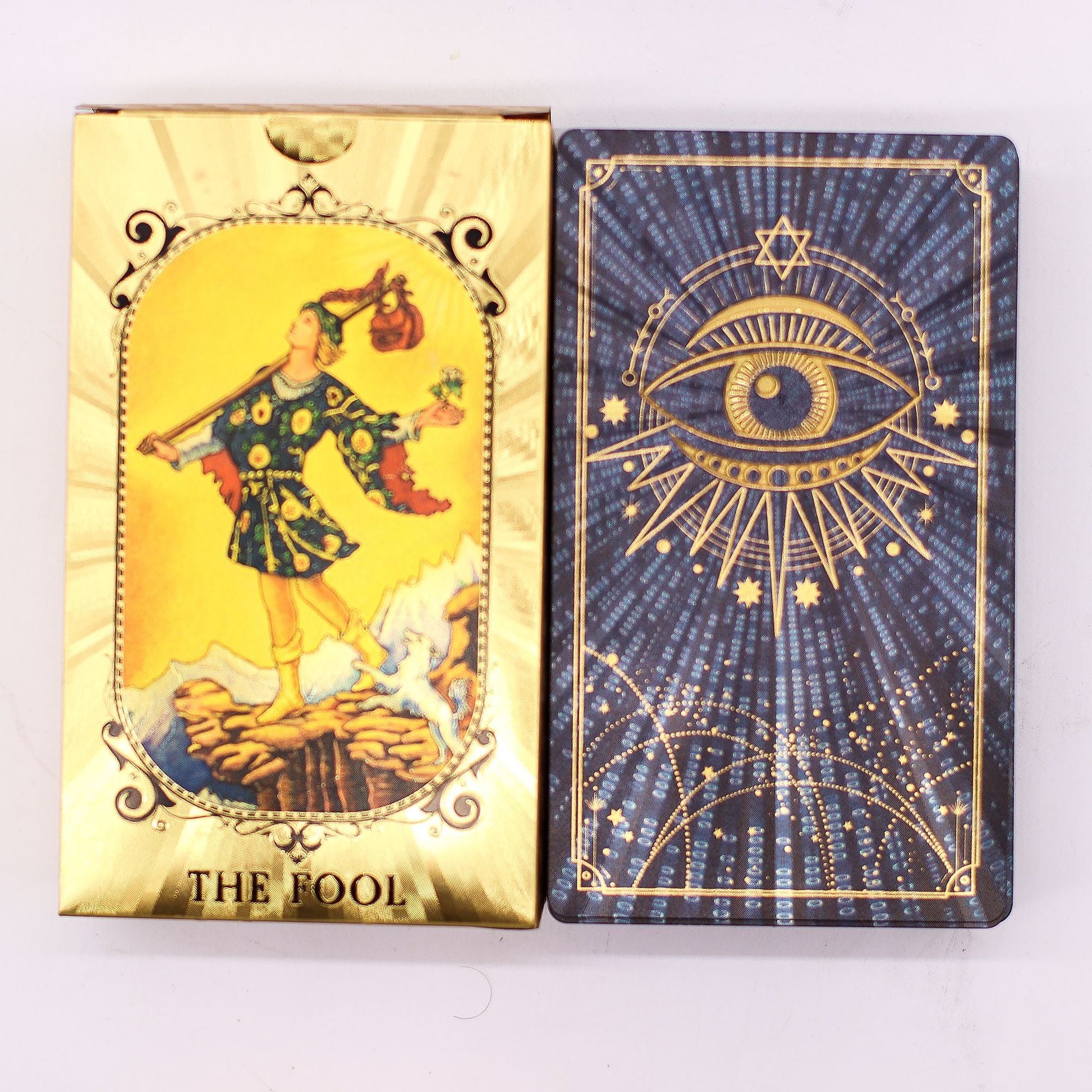 Blue & Gold Foil Tarot Card Set - All Seeing Eye - with booklet - Positive Faith Hope Love