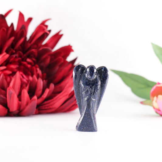 Polished Blue Gold Stone Angel 55mm featuring natural patterning and unique variations - Positive Faith Hope Love