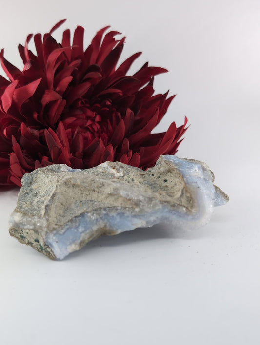 Natural Blue Lace Agate Geode Specimen 320 featuring pale blue banding and soft translucence - Positive Faith Hope Love