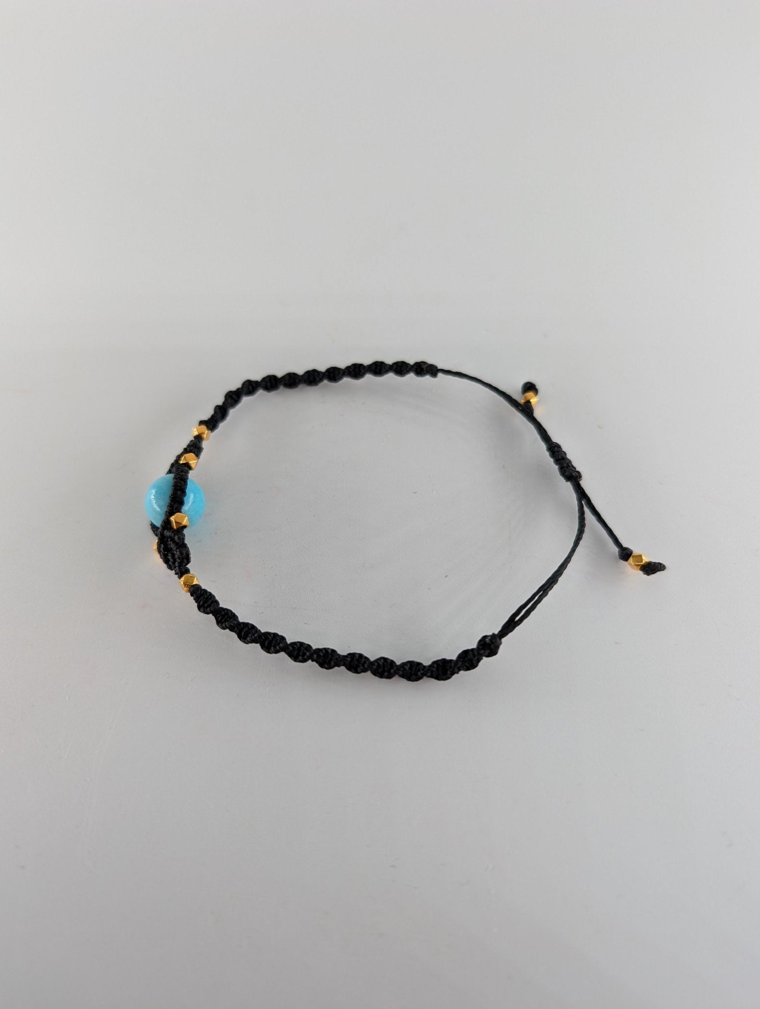 Blue Turquoise Black Micro Macrame Bracelet - Positive Faith Hope Love